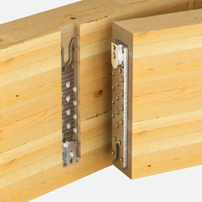 A beam connector with pre-fabricated channel for glulam beams to connect.