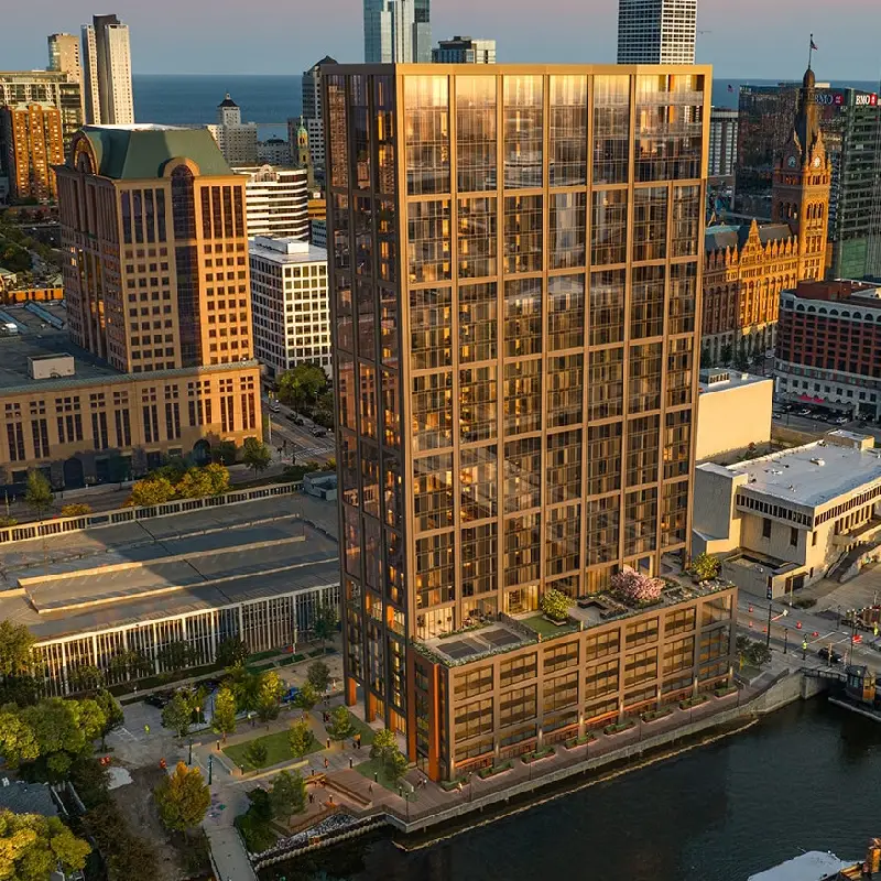 The Edison Building mockup in front of the river
